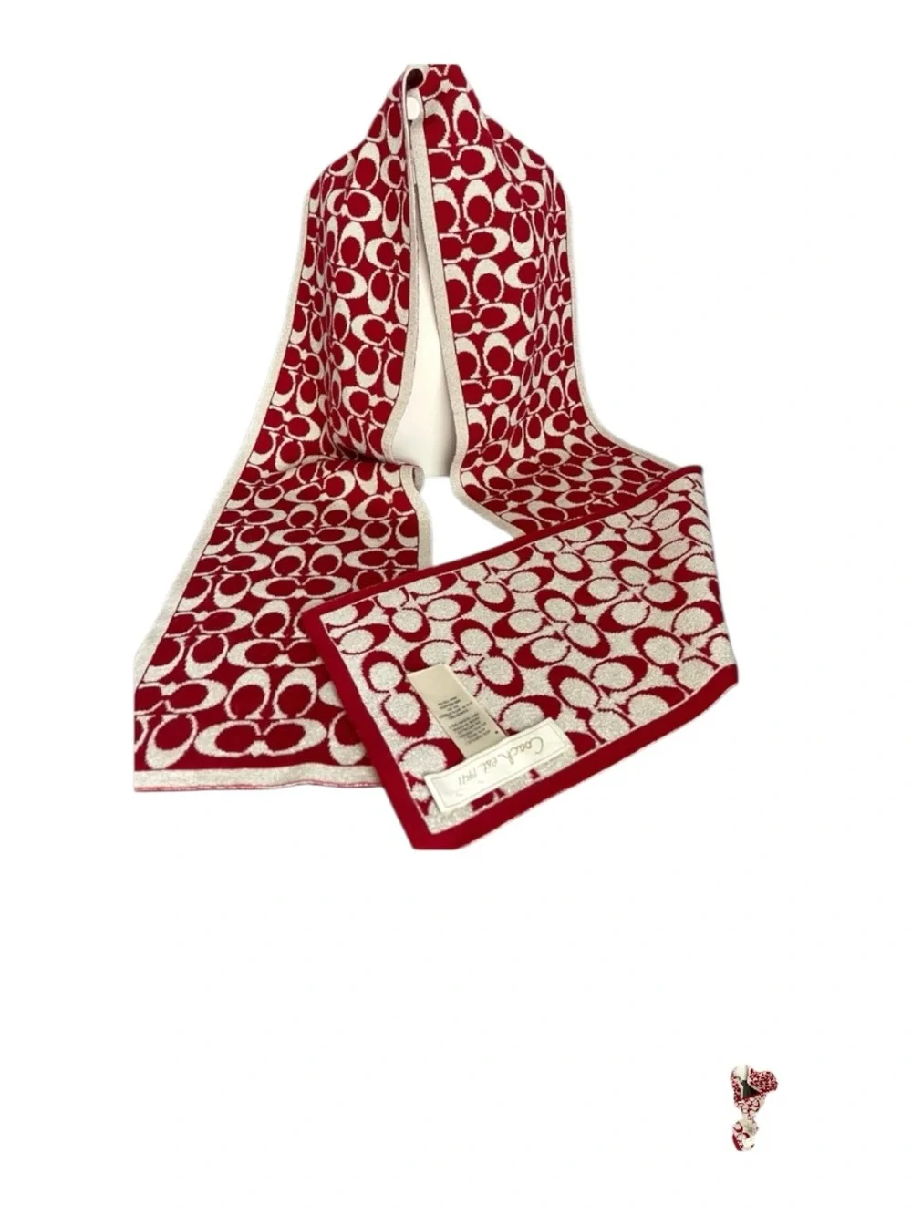 Coach NWOT Deep Red & Silver  Metallic Wool Scarf